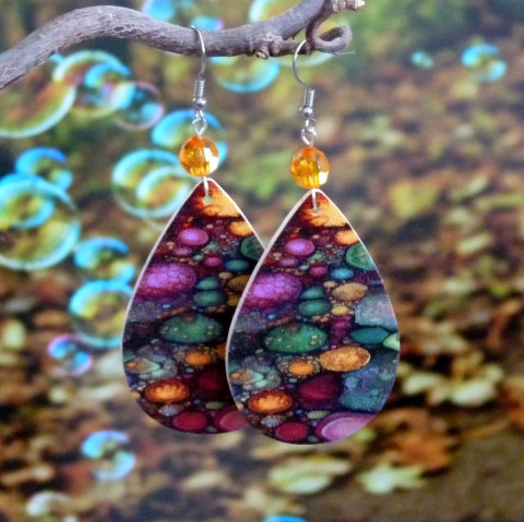 Náušnice - bubliny pestrobarevné náušnice fantazie dívčí veselé hravé cool extravagantní dlouhé originál kapky fantasy velké handmade bubliny nepřehlédnutelné slzy bublifuk fantazijní neposedné rozpustilé 