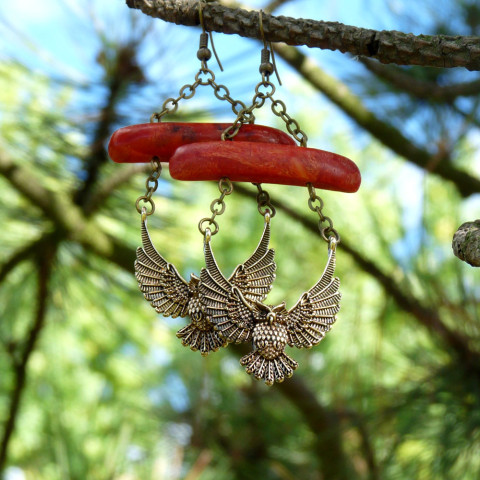 Náušnice - roztáhni křídla a leť originální dárek náušnice vintage extravagantní sova křídla dlouhé originál les velké handmade sovy volnost nepřehlédnutelné houbový korál 
