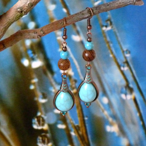 Náušnice- jako kapky vody- tyrkenit originální náušnice vintage déšť kapka etno rosa cestování starobylé kabošon tyrkenit ethno handmade indiáni dřevěné korálky indiánské léto etnické peru kapky vody 