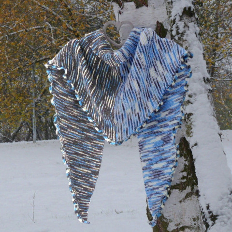 Pletený šáteček - zimní krajina originální sníh zima jarní elegantní pletený pletení šáteček zimní univerzální šátek podzimní originál handmade ruční práce zimní krajina nadčasový 