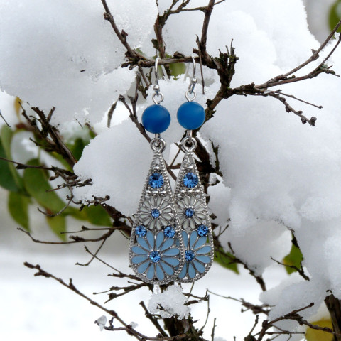 Náušnice - sedmikrásky (achát) achát náušnice květiny romantické modré kopretina dlouhé originál kopretiny minerály delší sedmikráska třpytivé handmade květinové nebeské sedmikrásky 