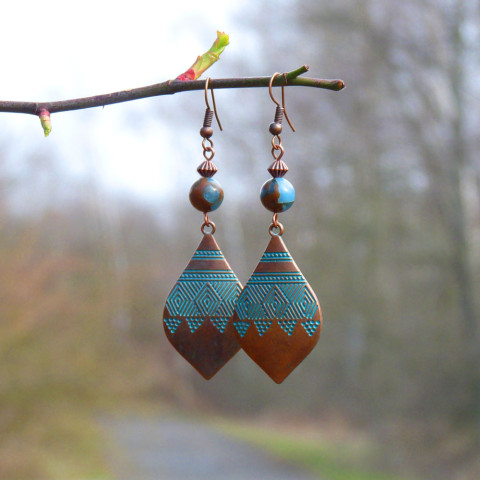 Náušnice - vůně orientu originální náušnice extravagantní jaspis patina egypt originál blue cestování starobylé minerály tepané měděné cloisonne památky vykopávky 