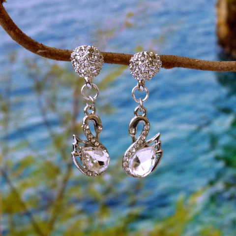 Náušnice - labutě (Swarovski) dárek náušnice elegantní jemné swarovski něžné originál společenské zirkony zirkon labuť handmade nadčasové labutě labutí jezero 