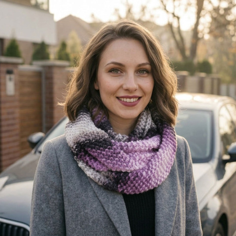 Pletený nákrčník - lila elegantní pletený pletení zimní lila podzimní originál nákrčník jinovatka fialky handmade zasněžený levandulový color 