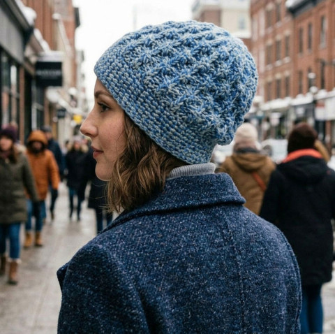 Pletená čepice - stříbrné bublinky modrá čepice jarní pletení sportovní zimní třpytivá pletená podzimní originál teplá vzorovaná efektní čapka melírovaná handmade hučka teploučká nopky nopkatá 