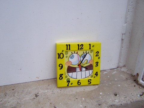 Hodiny závěsné dětské - Spongebob dekorace hodiny žlutá decoupage ubrousek závěsné žluté rámeček houba nástěnné spongebob sponge 