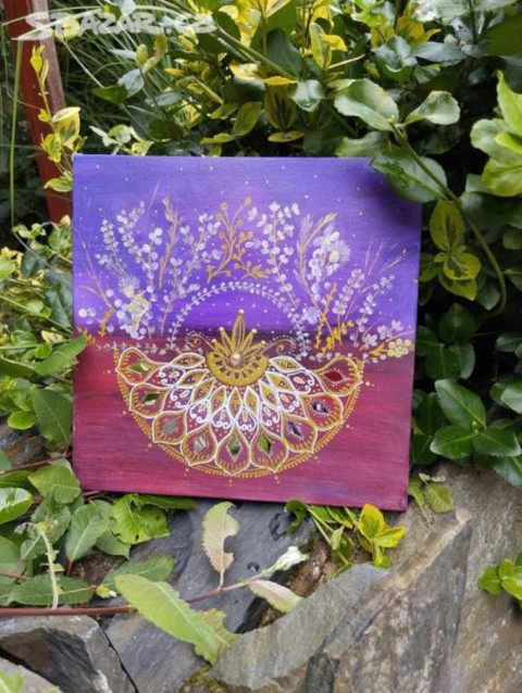 Zrcadlo mandaly bordo dárek malba fialková 