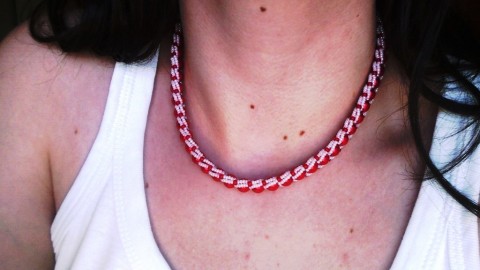 Červené lemonato náhrdelník červený rokajl perle voskovaný 