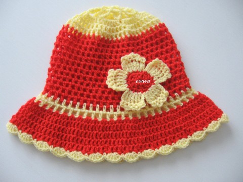 Letní klobouček červená děti holčičí žlutá kytička léto letní.klobouček.klobouk 