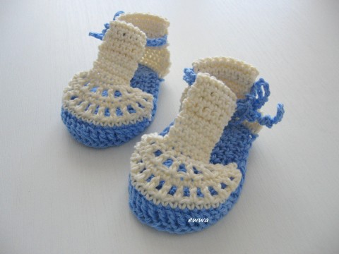Háčkované sandálky děti modrá letní klučičí miminko smetanová sandálky 