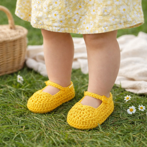Botičky děti holčička holčičí letní žlutá miminko léto háčkované holka botičky handmade balerínky lehoučké capáčky 