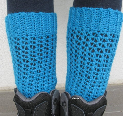 Návleky na nohy zima tyrkysová zimní háčkované hřejivé návleky světlemodrá handmade štulpny návleky na nohy 