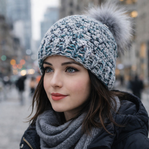 Čepice kulich zelená zima modrá čepice šedá zimní háčkované akryl hřejivé teplé čepka bambule handmade hučka winter pompom cap beanie 