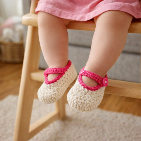 Botičky děti růžová jarní holčička holčičí letní bavlna miminko háčkované fuchsiová smetanová botičky celoroční handmade capáčky mimi balerinky 