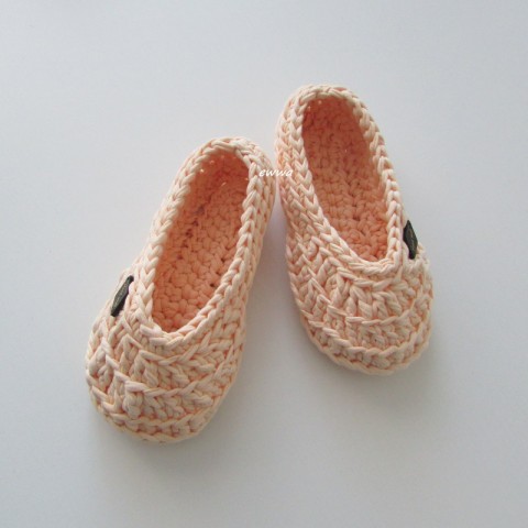 Bačkory, nazouváky béžová háčkované pohodlné broskvová boty domácí handmade bačkory ťapky baleriny domácí obuv nazouváky 