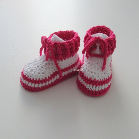 Tenisky děti růžová holčičí letní bavlna bílá miminko léto háčkované fuchsiová tenisky botičky handmade capáčky 