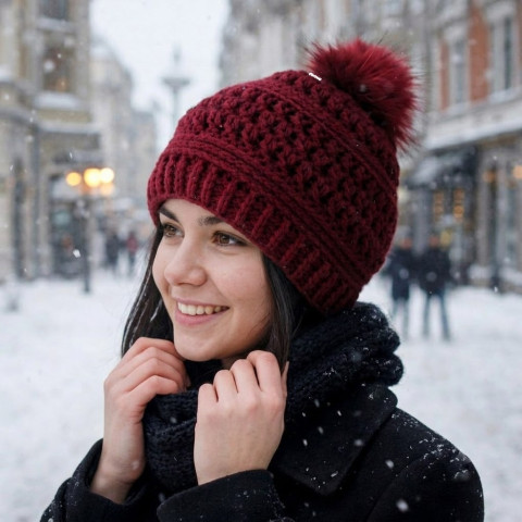 Čepice zima čepice háčkovaná dámská zimní akryl teplá unisex pánská bambule handmade cihlová pro muže pokrývka hlavy pro ženy 