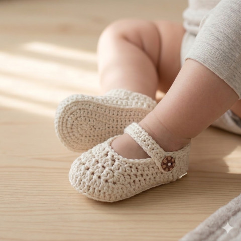 Botičky děti jarní holčička holčičí jaro miminko béžová háčkované akryl smetanová botičky unisex celoroční handmade balerínky capáčky mimi 