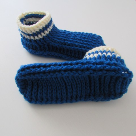Papuče, bačkory (26 - 30 cm) modrá papuče háčkované hřejivé smetanová dámské pružné teplé unisex domácí celoroční bačkory pro ženy obuv ťapky 