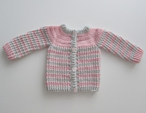 Svetřík děti růžová holčičí háčkovaný šedá svetr svetřík handmade 4+ roky 