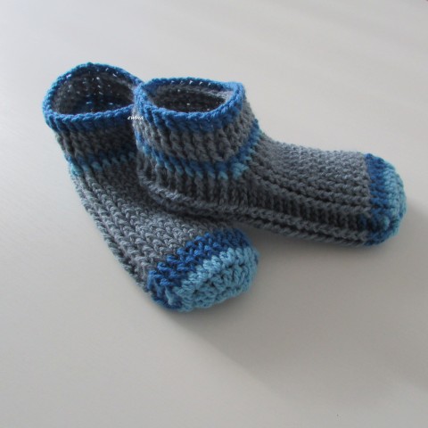 Bačkory, ťapky (26 - 28 cm) modrá papuče šedá háčkované ponožky hřejivé pružné teplé unisex domácí celoroční bačkory pro ženy obuv ťapky 