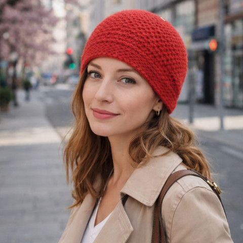 Čepice červená čepice háčkovaná dámská zimní akryl vlna mohér handmade hřejivá polyamid lehoučká 