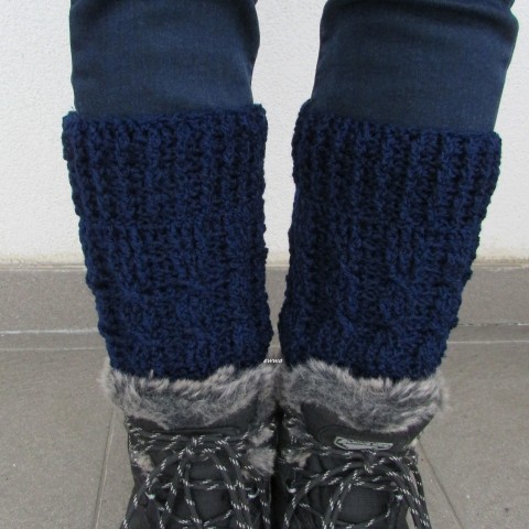 Návleky na nohy modrá háčkované akryl návleky dámské tmavěmodrá handmade pro ženy na nohy 