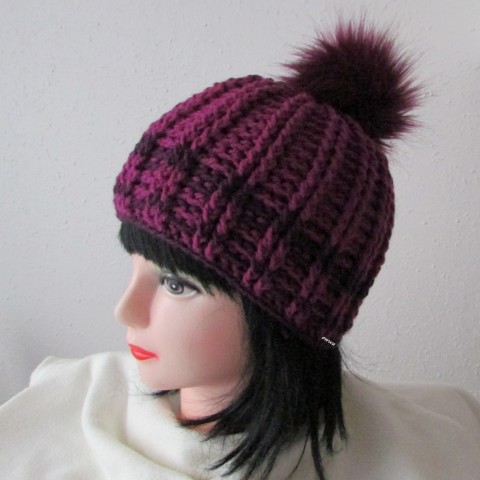 Čepice čepice háčkovaná dámská zimní akryl unisex pánská handmade purpurová hřejivá 