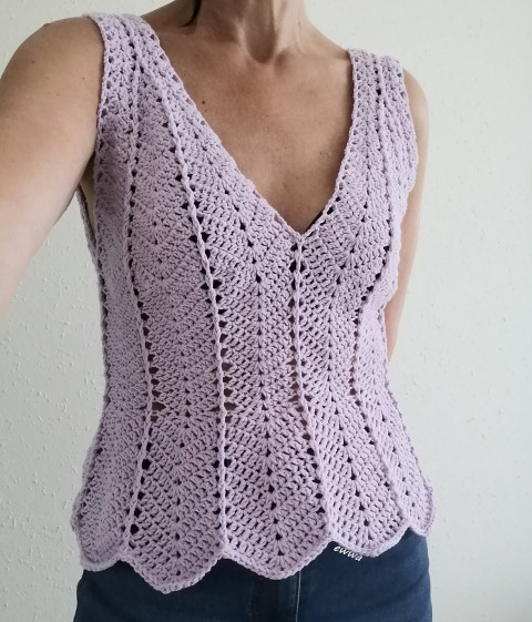 Háčkovaný dámský top letní bavlna ženy levandulová top léto háčkované akryl tílko fialková dámské crochet 