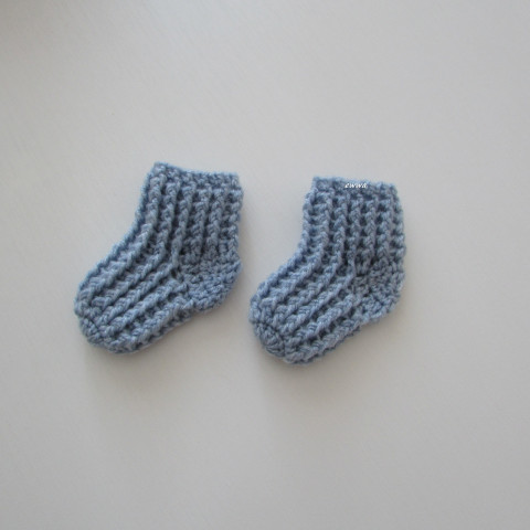 Dětské ponožky (0 - 3 měs.) děti modrá zimní háčkované akryl ponožky hřejivé kluk celoroční šedomodrá mimi crochet klučičí miminko 