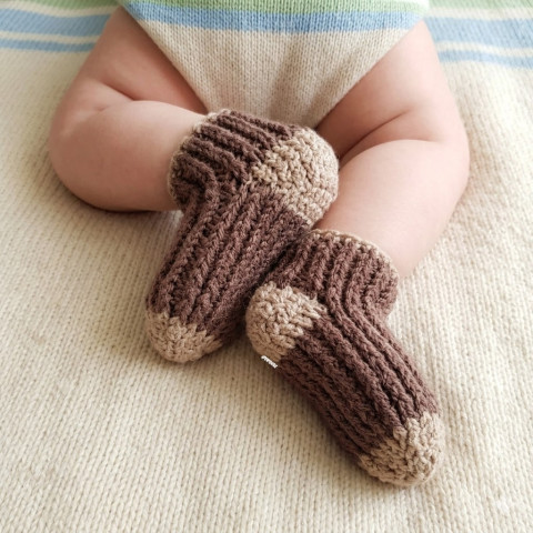 Dětské ponožky (3 - 6 měs.) děti hnědá miminko béžová háčkované akryl ponožky hřejivé unisex celoroční mimi crochet antipilling 