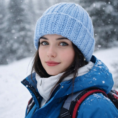 Čepice unisex zima modrá velká čepice háčkovaná pružná zimní akryl světlemodrá unisex hřejivá crochet debilka 