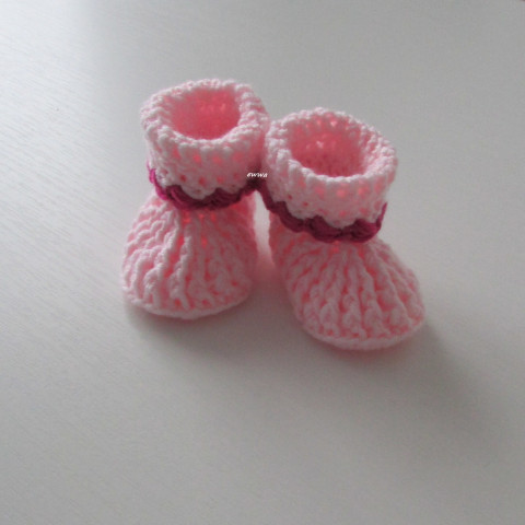 Háčkované botičky (9 cm) děti zima holčička holčičí akryl hřejivé pružné botičky teplé capáčky mimi magenta antipilling růžová podzim 