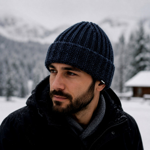 Čepice unisex zima modrá velká čepice háčkovaná pružná zimní akryl unisex hřejivá crochet debilka melange 