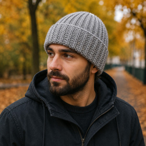 Čepice unisex zima velká čepice háčkovaná šedá pružná zimní akryl unisex hřejivá crochet debilka 