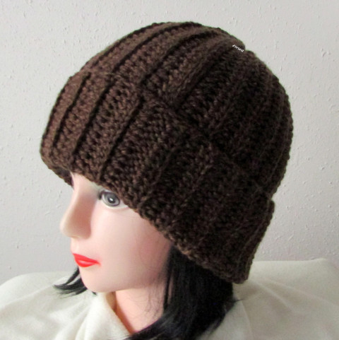 Čepice unisex zima velká čepice háčkovaná hnědá pružná zimní akryl unisex hřejivá crochet debilka 