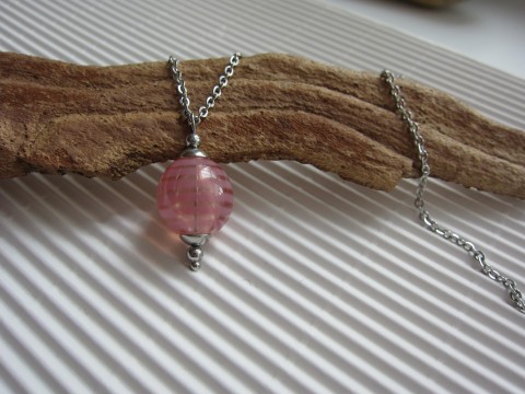 náhrdelník Koulovaná proužek - sklo náhrdelník sklo růžová lososová kulička proužek 