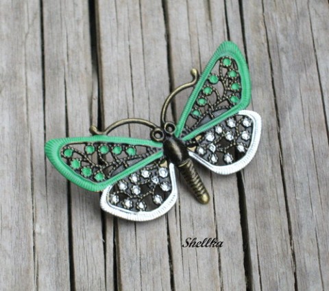 Brož-motýlková 3 brož zelená motýl motýlek stříbrná 