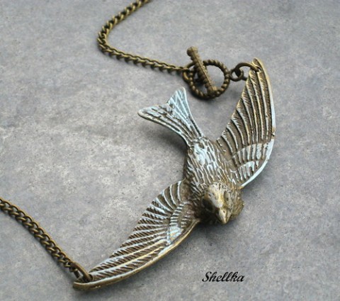 Náhrdelník s ptáčkem-patina náhrdelník modrá pták ptáček vintage patina starobylé patinované 