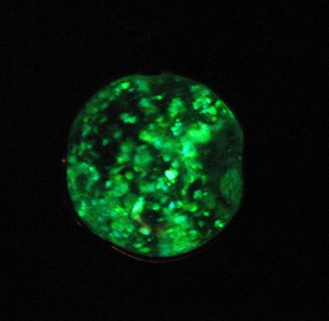 Světluška...(sklo, svítí ve tmě) náhrdelník šperky zelená koule cín sklo světlo černá zelenkavá patina stříbrná svítící kulička čirá světlezelená fosforeskující autorský šperk světluška svítí ve tmě 