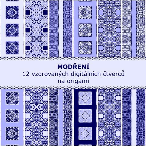 Modření - origami papíry papír origami modrá tisk vzory scrapbooking vzorovaný pdf papírové skládání digitální vzor 