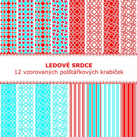 16 krabiček v PDF papír origami červená srdce modrá srdíčko krabička proužky tyrkysová pruhy tisk vzory scrapbooking vzorovaný pdf pukačka papírové skládání digitální vzor 