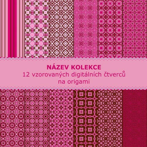 12 origami čtverců papír origami červená růžová hnědá proužky pruhy tisk vzory scrapbooking vzorovaný pdf papírové skládání digitální vzor 