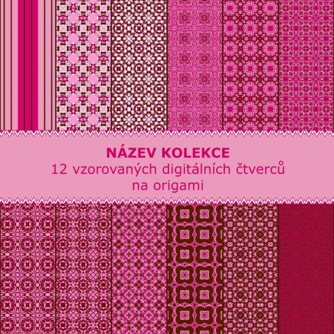 12 origami čtverců papír origami červená růžová hnědá proužky pruhy tisk vzory scrapbooking vzorovaný pdf papírové skládání digitální vzor 