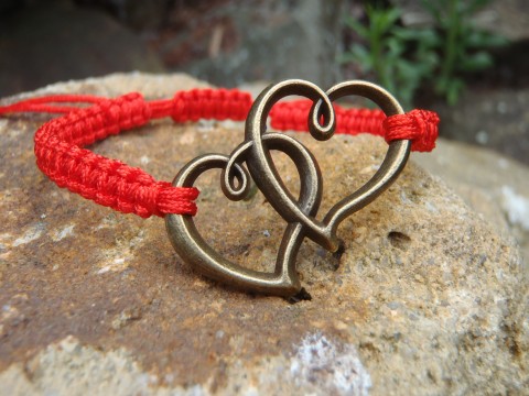 Cœurs červená šperky náramek srdce bronz macramé na ruku 