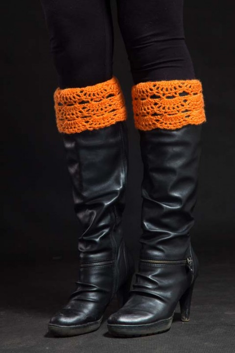 Návleky na nohy oranžové 140304 originál návleky handmade pletená móda 