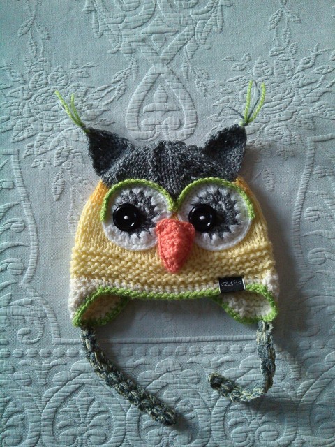 čepka sova 151110 dárek zábava zima barevná pestrá dítě sova sovička dětská holka kluk čepka ušanka handmade hučka owl ruční pletení 