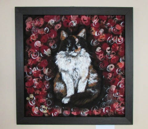 Sheley, látkový obraz zvíře kočka ornament vosk příroda kočičí kocourek tlapky natika 