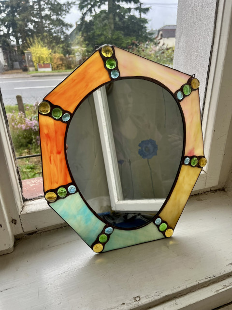 zrcadlo barevné tiffany zrcadlo vitráž barevné sklo 