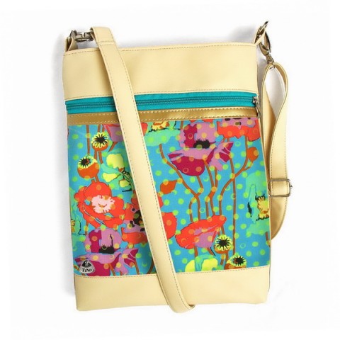 Kabelka Daisy No.24 kabelka květy barevná vintage šitá satén zip máky popruh crossbody 